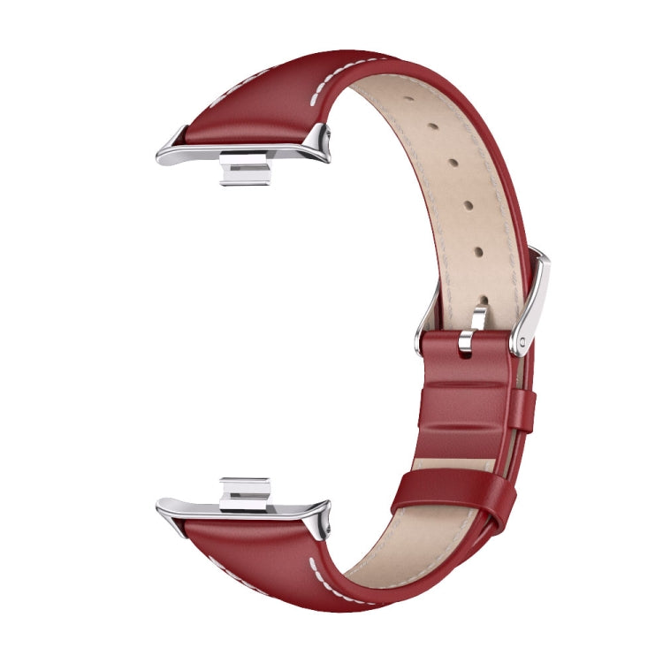 For Xiaomi Smart Band 9 Pro / 8 Pro Mijobs Genuine Leather Slim Watch Band(Red Silver) - Watch Bands by MIJOBS | Online Shopping South Africa | PMC Jewellery | Buy Now Pay Later Mobicred