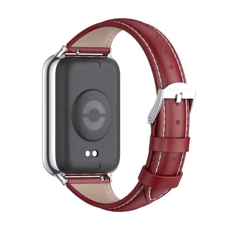 For Xiaomi Smart Band 9 Pro / 8 Pro Mijobs Genuine Leather Slim Watch Band(Red Silver) - Watch Bands by MIJOBS | Online Shopping South Africa | PMC Jewellery | Buy Now Pay Later Mobicred