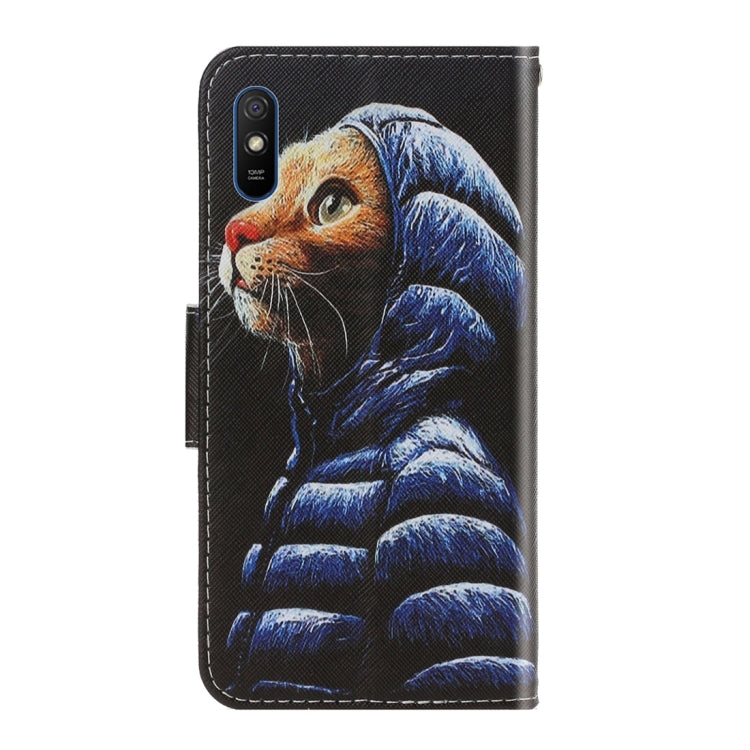 For Xiaomi Redmi 9A 3D Colored Drawing Horizontal Flip PU Leather Case with Holder & Card Slots & Wallet(Down Jacket Cat) - free shipping - PMC TechLife - Order now!