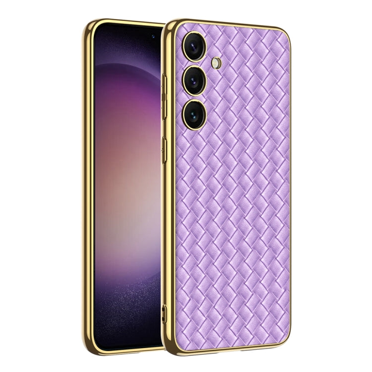 For Samsung Galaxy S24+ 5G GKK Weave Texture Electroplating PU Protective Phone Case(Purple) - Galaxy S24+ 5G Cases by GKK | Online Shopping South Africa | PMC TechLife | Buy Now Pay Later Mobicred