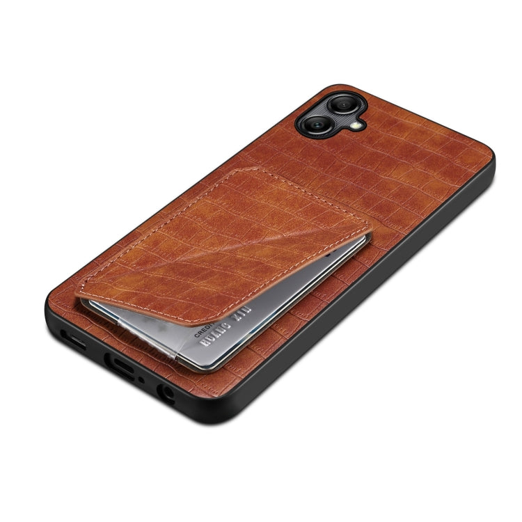 For Samsung Galaxy S24 5G Denior Imitation Crocodile Leather Back Phone Case with Holder(Brown) - Galaxy S24 5G Cases by Denior | Online Shopping South Africa | PMC Jewellery