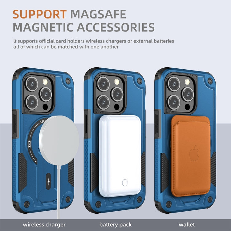 For iPhone 14 Plus Armor Magsafe Holder PC Hybrid TPU Phone Case(Dark Blue) - free shipping - PMC TechLife - Order now!