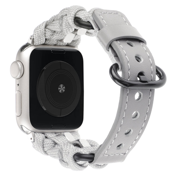 For Apple Watch Series 8 41mm Paracord Genuine Leather Watch Band(Grey) - Watch Bands by PMC TechLife | Online Shopping South Africa | PMC TechLife | Buy Now Pay Later Mobicred