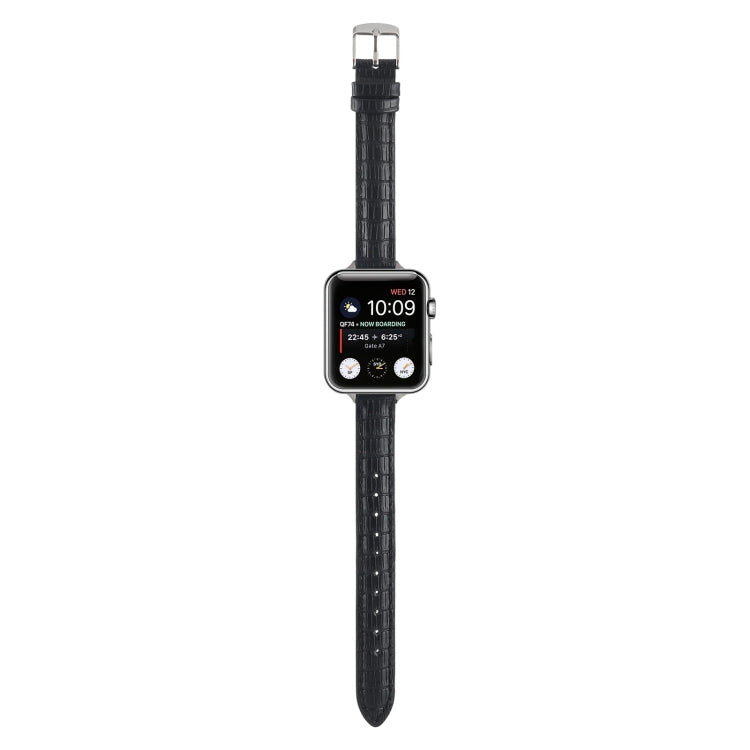 For Apple Watch SE 2022 44mm Slim Crocodile Leather Watch Band(Black) - Watch Bands by PMC TechLife | Online Shopping South Africa | PMC TechLife | Buy Now Pay Later Mobicred