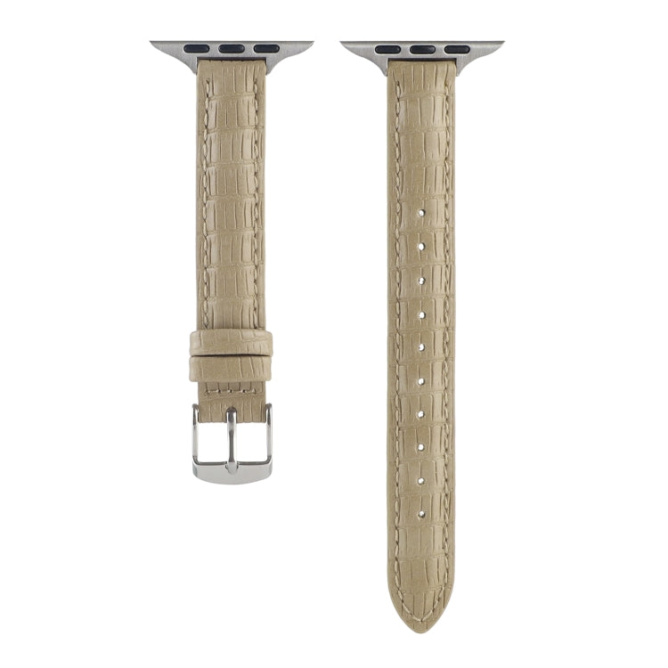 For Apple Watch Series 5 40mm Slim Crocodile Leather Watch Band(Khaki) - free shipping - PMC TechLife - Order now!