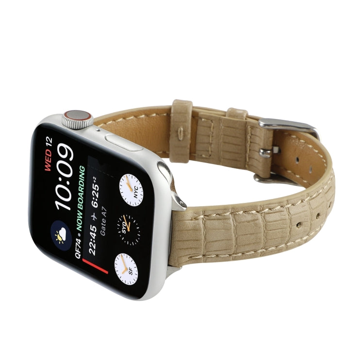 For Apple Watch Series 5 40mm Slim Crocodile Leather Watch Band(Khaki) - free shipping - PMC TechLife - Order now!