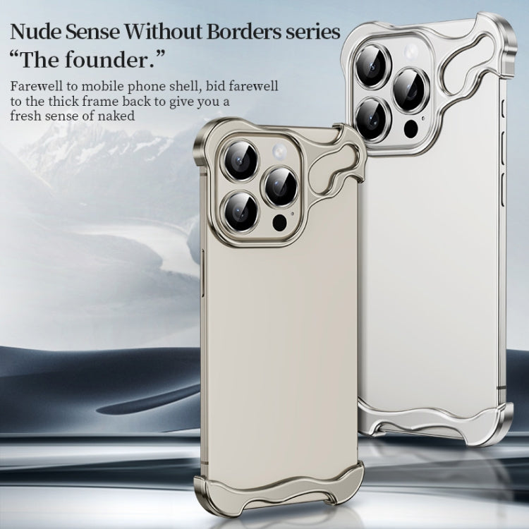 For iPhone 15 Pro Frameless Metal Corner Pad Phone Case with Lens Film(White) - free shipping - PMC TechLife - Order now!