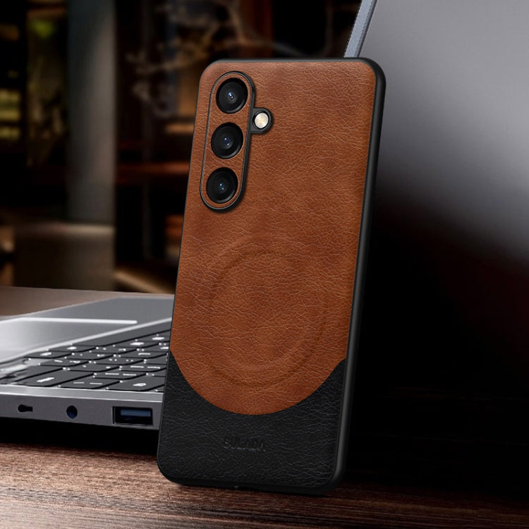For Samsung Galaxy S24+ 5G SULADA Stitching Leather MagSafe Magnetic Phone Case(Brown) - Galaxy S24+ 5G Cases by SULADA | Online Shopping South Africa | PMC TechLife | Buy Now Pay Later Mobicred