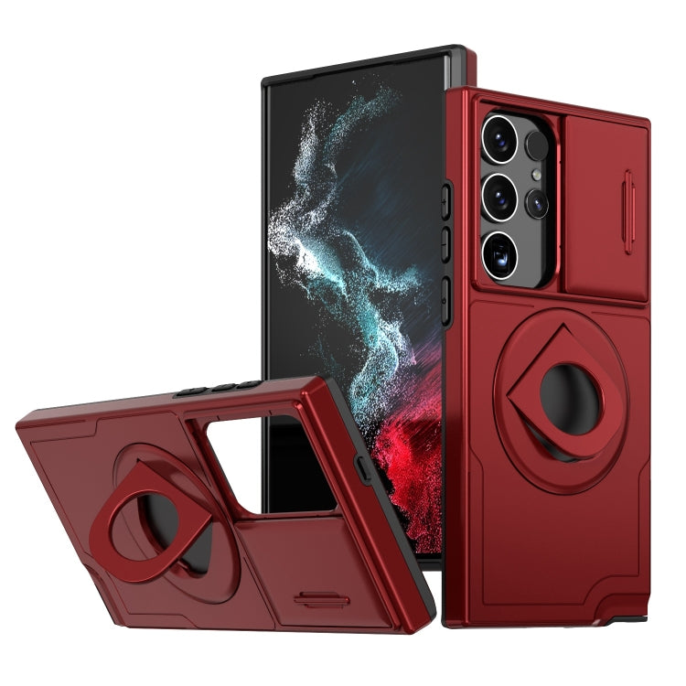 For Samsung Galaxy S22 Ultra 5G Camshield MagSafe Ring Holder Armor Phone Case(Red) - Galaxy S22 Ultra 5G Cases by PMC TechLife | Online Shopping South Africa | PMC TechLife