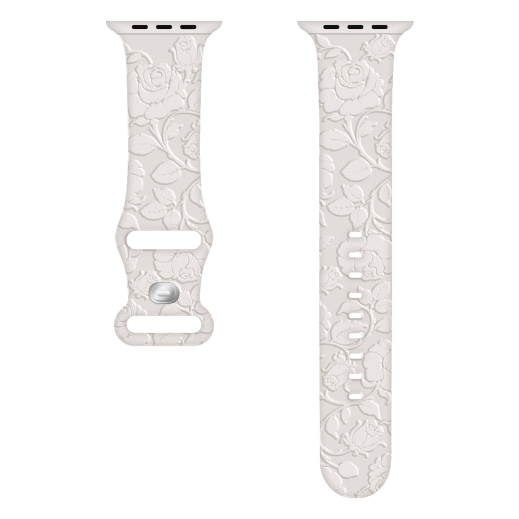 For Apple Watch Ultra 49mm Rose Embossed Silicone Watch Band(Starlight) - Watch Bands by PMC TechLife | Online Shopping South Africa | PMC TechLife