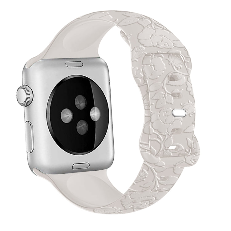 For Apple Watch Series 7 41mm Rose Embossed Silicone Watch Band(Starlight) - Watch Bands by PMC TechLife | Online Shopping South Africa | PMC TechLife