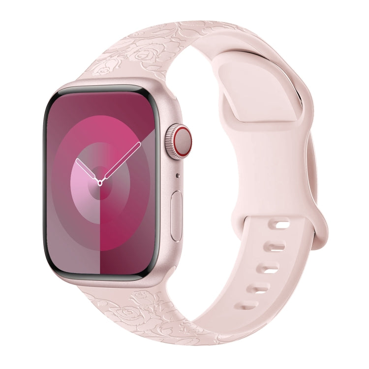 For Apple Watch Series 3 42mm Rose Embossed Silicone Watch Band(Pink) - Watch Bands by PMC TechLife | Online Shopping South Africa | PMC TechLife
