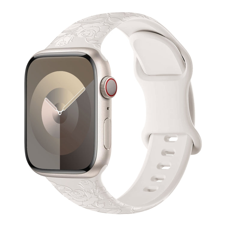 For Apple Watch Series 3 42mm Rose Embossed Silicone Watch Band(Starlight) - Watch Bands by PMC TechLife | Online Shopping South Africa | PMC TechLife