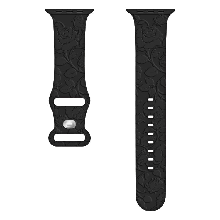 For Apple Watch Series 2 38mm Rose Embossed Silicone Watch Band(Black) - Watch Bands by PMC TechLife | Online Shopping South Africa | PMC TechLife