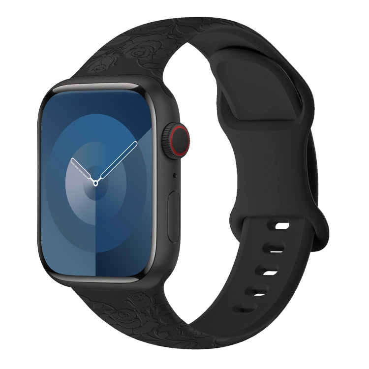 For Apple Watch 42mm Rose Embossed Silicone Watch Band(Black) - Watch Bands by PMC TechLife | Online Shopping South Africa | PMC TechLife