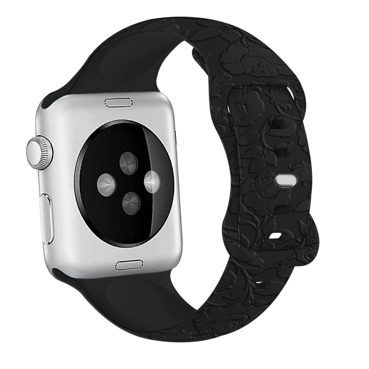 For Apple Watch 42mm Rose Embossed Silicone Watch Band(Black) - Watch Bands by PMC TechLife | Online Shopping South Africa | PMC TechLife