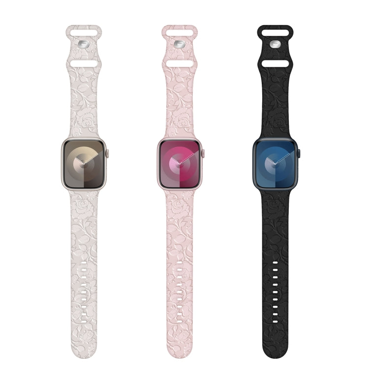 For Apple Watch Series 7 45mm Rose Embossed Silicone Watch Band(Starlight) - Watch Bands by PMC TechLife | Online Shopping South Africa | PMC TechLife