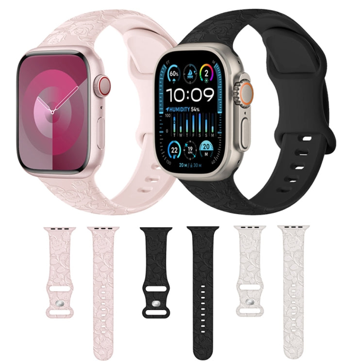For Apple Watch Series 2 38mm Rose Embossed Silicone Watch Band(Pink) - Watch Bands by PMC TechLife | Online Shopping South Africa | PMC TechLife