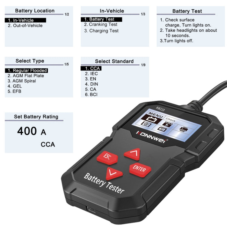 KONNWEI KW210 Car Battery Test Battery Capacity Resistance Battery Detector - Code Readers & Scan Tools by KONNWEI | Online Shopping South Africa | PMC Jewellery