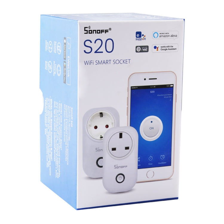 Sonoff S20-EU WiFi Smart Power Plug Socket Wireless Remote Control Timer Power Switch, Compatible with Alexa and Google Home, Support iOS and Android,  EU Plug - Smart Socket by Sonoff | Online Shopping South Africa | PMC Jewellery