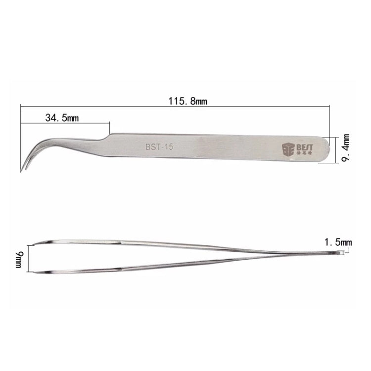 BEST BST-15L Brushed stainless steel tweezers - Tweezers by BEST | Online Shopping South Africa | PMC TechLife | Buy Now Pay Later Mobicred