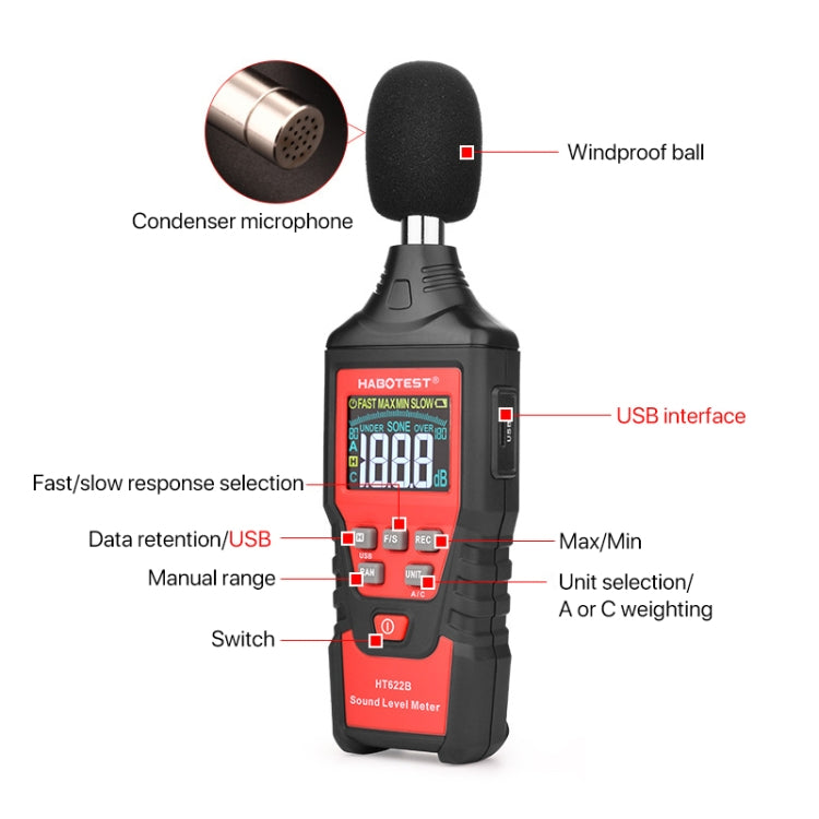 HABOTEST HT622B Household High Precision Digital Sound Level Meter - free shipping - PMC TechLife - Order now!