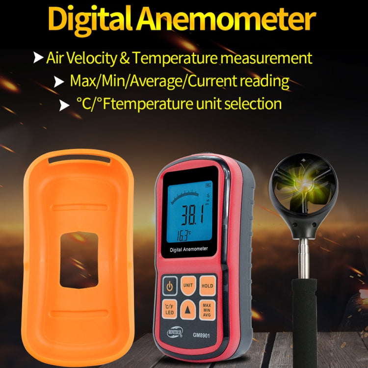 BENETECH GM8901+ High Accuracy Anemometer Wind Speed Gauge Temperature Measure Digital LCD Display Meter Measuring Tool - Tachometers & Anemometer by BENETECH | Online Shopping South Africa | PMC Jewellery | Buy Now Pay Later Mobicred