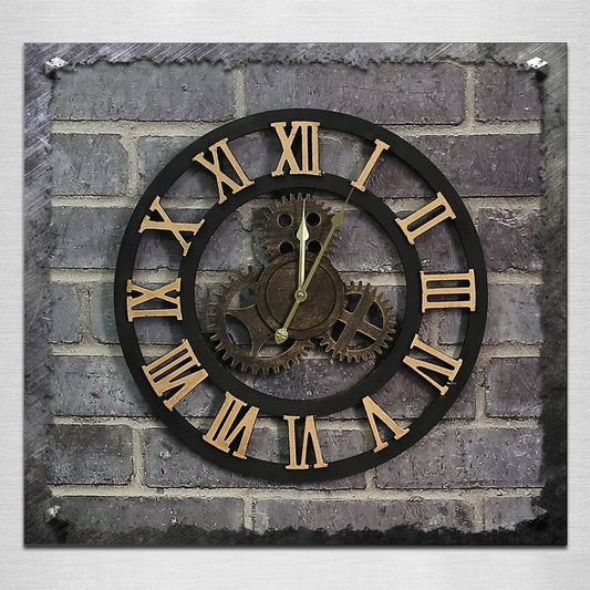Originality American Industrial Style Wood Vintage Old Gear Wall Clock(Gold) - Wall Clock by PMC Jewellery | Online Shopping South Africa | PMC Jewellery