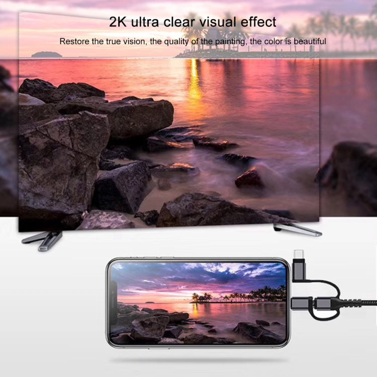 3 in 1 Micro USB + USB-C / Type-C + 8 Pin to HDMI HDTV Cable(Red) - Video & Audio Cable by PMC TechLife | Online Shopping South Africa | PMC TechLife | Buy Now Pay Later Mobicred