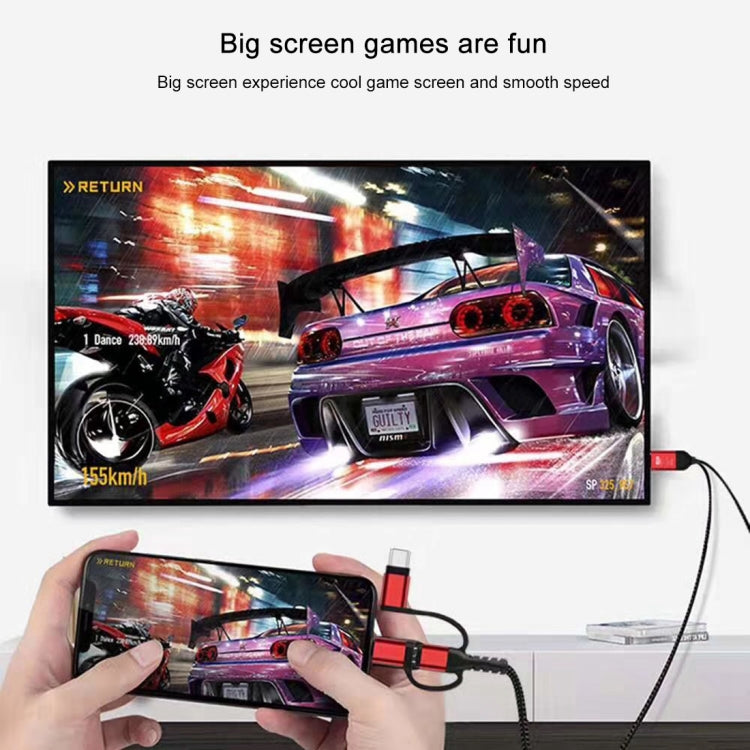 3 in 1 Micro USB + USB-C / Type-C + 8 Pin to HDMI HDTV Cable(Red) - Video & Audio Cable by PMC TechLife | Online Shopping South Africa | PMC TechLife | Buy Now Pay Later Mobicred