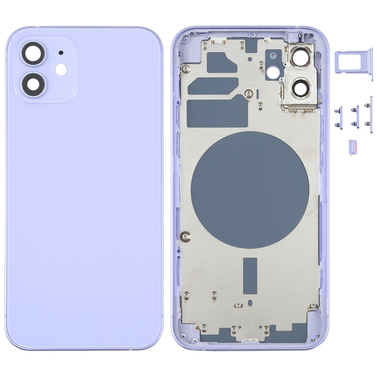 Back Housing Cover with SIM Card Tray & Side  Keys & Camera Lens for iPhone 12(Purple) - Back Cover by PMC TechLife | Online Shopping South Africa | PMC TechLife