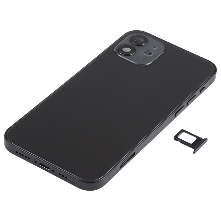 Battery Back Cover Assembly (with Side Keys & Speaker Ringer Buzzer & Motor & Camera Lens & Card Tray & Power Button + Volume Button + Charging Port & Wireless Charging Module) for iPhone 12(Black) - Back Cover by PMC TechLife | Online Shopping South Africa | PMC TechLife
