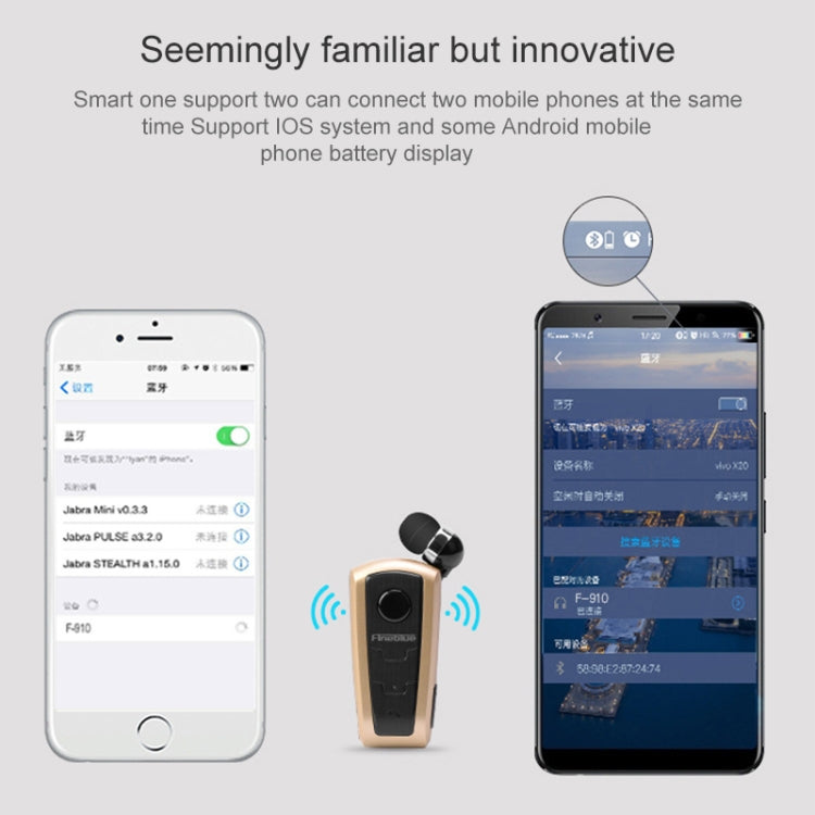 Fineblue F910 CSR4.1 Retractable Cable Caller Vibration Reminder Anti-theft Bluetooth Headset(Black) - free shipping - PMC TechLife - Order now!