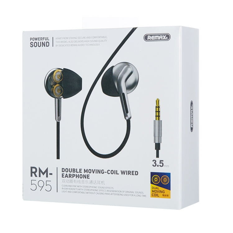 REMAX RM-595 3.5mm Gold Pin In-Ear Stereo Double-action Metal Music Earphone with Wire Control + MIC, Support Hands-free (White) - Normal Style Earphone by REMAX | Online Shopping South Africa | PMC Jewellery