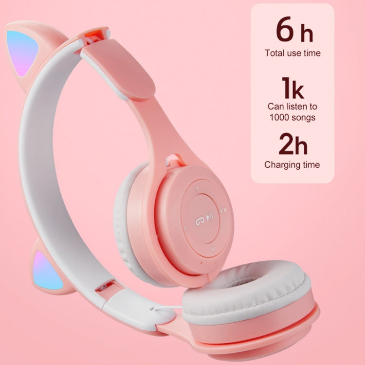 M6 Luminous Cat Ears Pure-color Foldable Bluetooth Headset with 3.5mm Jack & TF Card Slot (Pink) - Headset & Headphone by PMC Jewellery | Online Shopping South Africa | PMC Jewellery