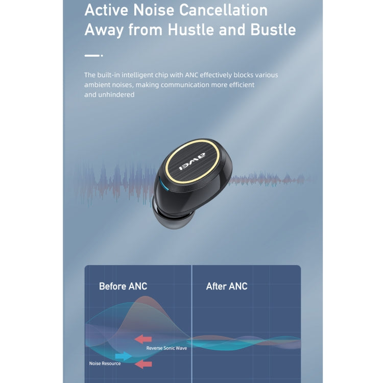 awei TA3 Bluetooth 5.0 ANC Active Noise Reduction Wireless Bluetooth Earphone (Black) - Bluetooth Earphone by awei | Online Shopping South Africa | PMC Jewellery