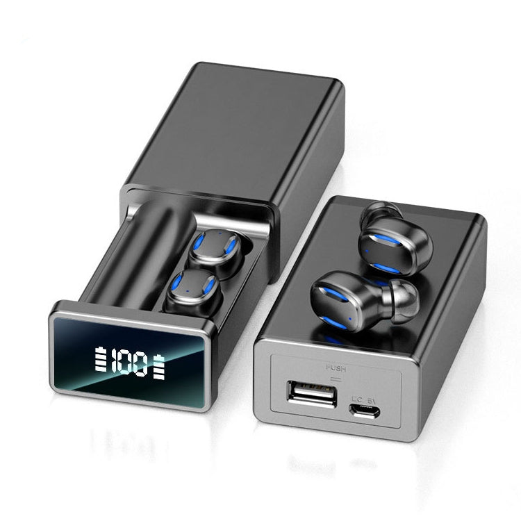 A22 English Version Pull-out Digital Display Bluetooth Earphone with Magnetic Charging Box, Support Touch Light & Power Bank (Black) - Bluetooth Earphone by PMC TechLife | Online Shopping South Africa | PMC TechLife
