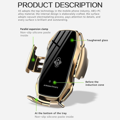 A5 10W Car Infrared Wireless Mobile Auto-sensing Phone Charger Holder, Interface：USB-C / Type-C(Tarnish) - Wireless Charger Holders by PMC Jewellery | Online Shopping South Africa | PMC Jewellery