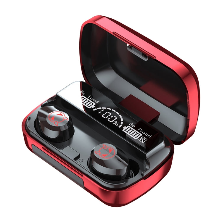 M23 Little Devil Pattern Intelligent Noise Reduction Touch Bluetooth Earphone with Three-screen Battery Display & Mirror Charging Box, Support HD Call & Siri (Red) - Bluetooth Earphone by PMC Jewellery | Online Shopping South Africa | PMC Jewellery