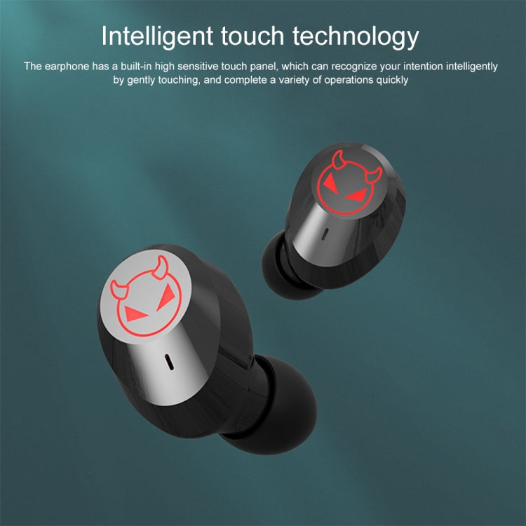 M23 Little Devil Pattern Intelligent Noise Reduction Touch Bluetooth Earphone with Three-screen Battery Display & Mirror Charging Box, Support HD Call & Siri (Black) - Bluetooth Earphone by PMC Jewellery | Online Shopping South Africa | PMC Jewellery