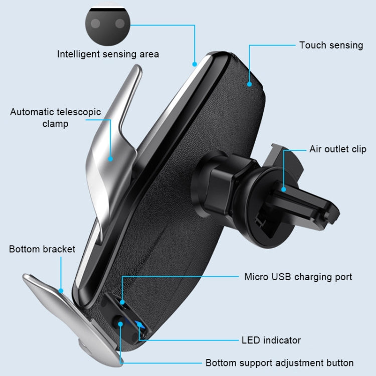 S7 15W QI 360 Degree Rotatable Infrared Induction Car Air Outlet Wireless Charging Mobile Phone Holder for 4.0-6.5 inch Mobile Phones(Silver) - Wireless Charger Holders by PMC Jewellery | Online Shopping South Africa | PMC Jewellery