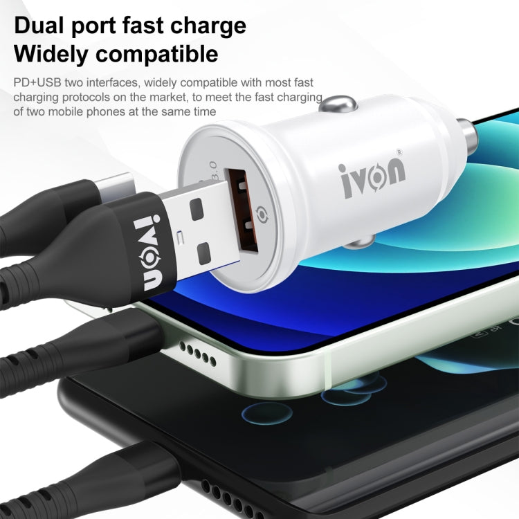IVON CC45 20W PD 3.0 USB-C / Type-C + QC 3.0 USB Port Mini Car Charger - Car Charger by IVON | Online Shopping South Africa | PMC Jewellery
