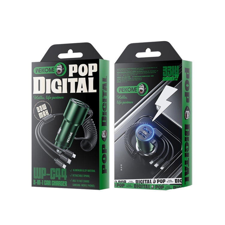 WK WP-C44 Pop Digital Series Ciahung 3-in-1 Cabled 33W Dual-USB Fast Car Charger (Green) - Car Charger by WK | Online Shopping South Africa | PMC Jewellery
