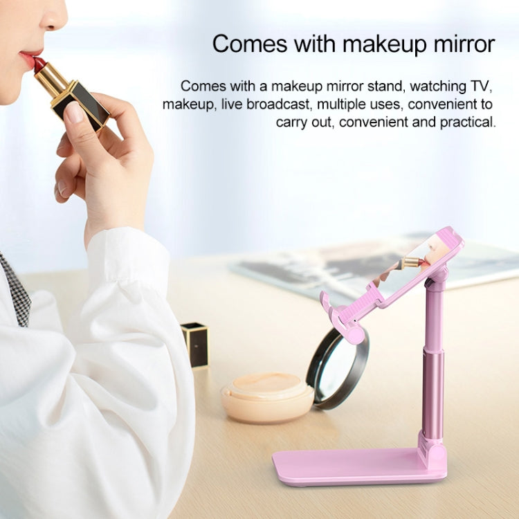 CH002 Universal Portable Foldable Mobile Phone Tablet Desktop Holder Bracket with Mirror (Pink) - Desktop Holder by PMC TechLife | Online Shopping South Africa | PMC TechLife