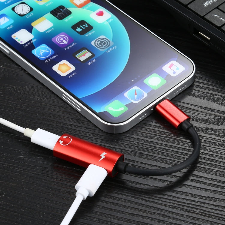 2 in 1 8 Pin Male to Dual 8 Pin Female Charging and Listening to Music Audio Earphone Adapter, Compatible with All IOS Systems(Red) - Earphone Adapter by PMC Jewellery | Online Shopping South Africa | PMC Jewellery