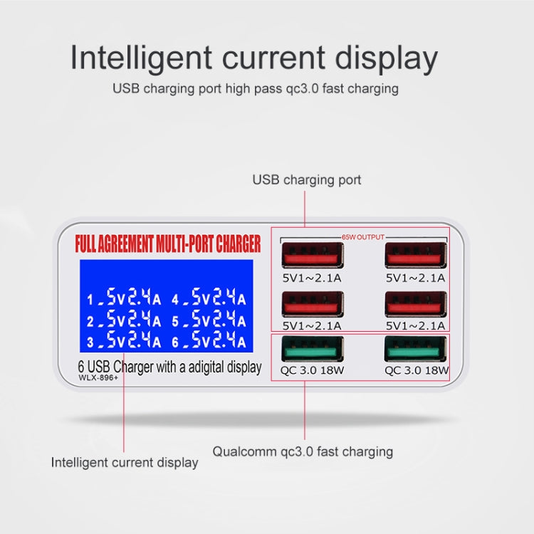 WLX-896+ 6 In 1 Multi-function Smart Digital Display USB Charger(UK Plug) - Multifunction Charger by PMC Jewellery | Online Shopping South Africa | PMC Jewellery