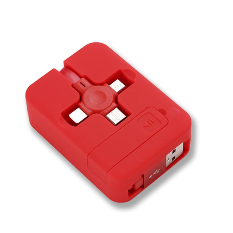 019-1 3 in 1 USB to 8 Pin + Micro USB + USB-C / Type-C Macaron Telescopic Data Cable with Storage Slot & Bracket, Cable Length: 1m (Red) - Multifunction Cable by PMC TechLife | Online Shopping South Africa | PMC TechLife