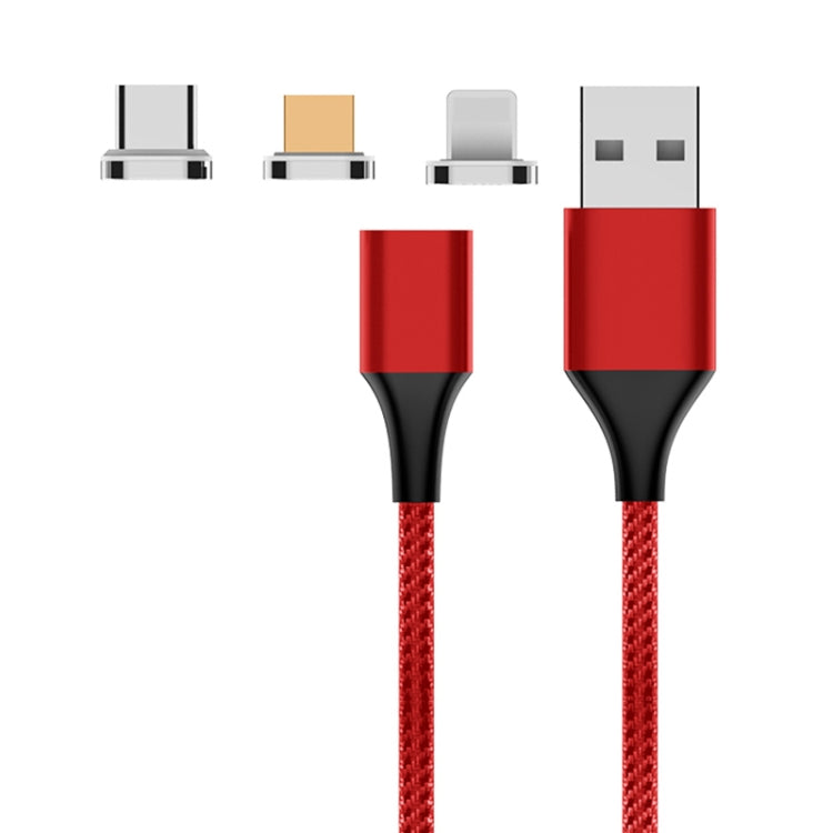 M11 3 in 1 3A USB to 8 Pin + Micro USB + USB-C / Type-C Nylon Braided Magnetic Data Cable, Cable Length: 1m (Red) - Charging Cable & Head by PMC TechLife | Online Shopping South Africa | PMC TechLife