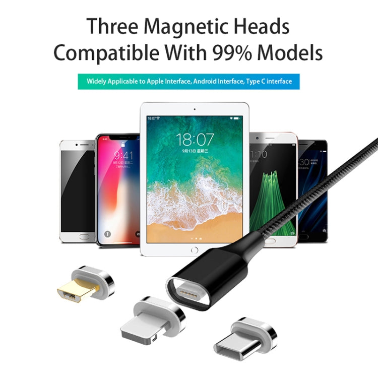 M11 3 in 1 5A USB to 8 Pin + Micro USB + USB-C / Type-C Nylon Braided Magnetic Data Cable, Cable Length: 1m (Silver) - Charging Cable & Head by PMC TechLife | Online Shopping South Africa | PMC TechLife