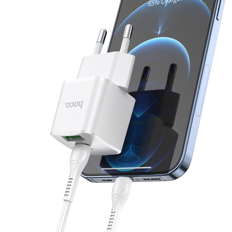 hoco N20 PD 20W Type-C / USB-C + QC 3.0 USB Mini Dual Fast Charger with Type-C / USB-C to 8 Pin Data Cable , EU Plug (White) - USB Charger by hoco | Online Shopping South Africa | PMC Jewellery